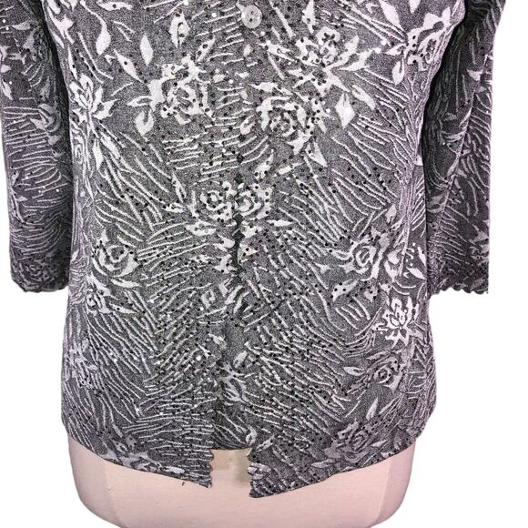 Allie & Rob Evening Bling Blouse Cardigan Boat Neck Lagenlook Silver Gray - Picture 6 of 10